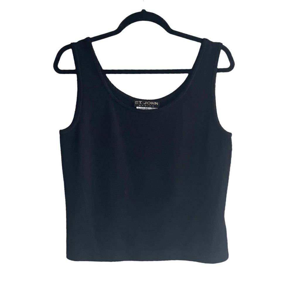 ST JOHN Black Wool Knit Scoop Neck Sleeveless Tank Top Sweater S